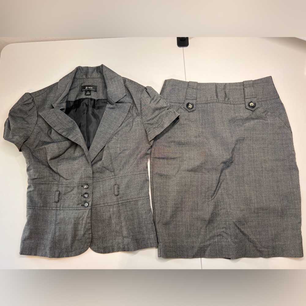 Bwear Fitted Gray Women's Pencil Skirt & Blazer Suit